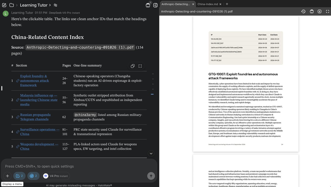 China-related index with page ranges beside the live PDF open on page 24